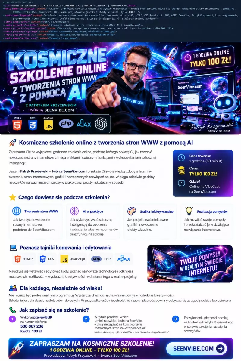 SZKOLENIE  Z AI Z TW&Oacute;CA SEENVIBE.COM!